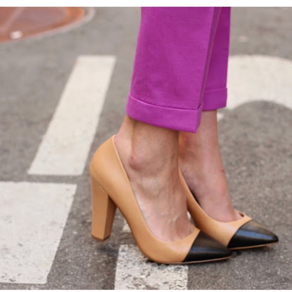 Zara tan camel black cap toe pump heels  36